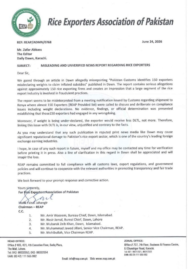 Sujeck Rice MISLEADING AND UNVERIFIED NEWS REPORT REGARDING RICE EXPORTERS